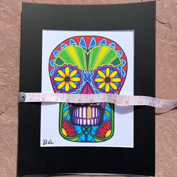 Yellow Daisy Eyes Skull Matted Art Print by Gold Tooth Designs; NWOT - Picture 3 of 4